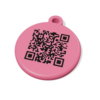 A pink PetTag QR code tag